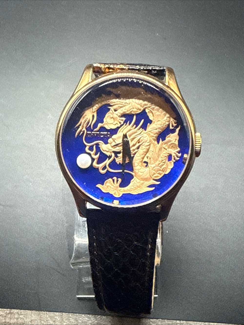 Invicta Gold Dragon Motif Watch on Blue Dial